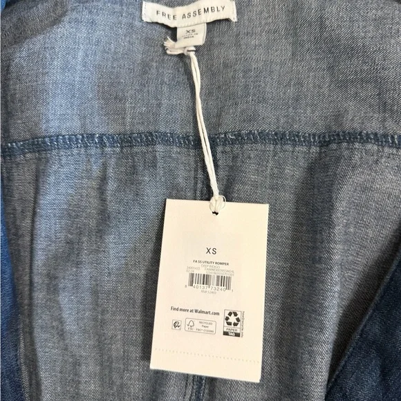 Dark Blue Denim Short-Sleeve Jumpsuit - Picture 3 of 7